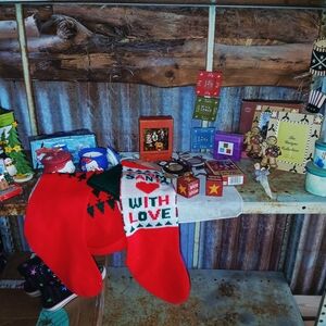 Red Christmas Stockings with Love Design